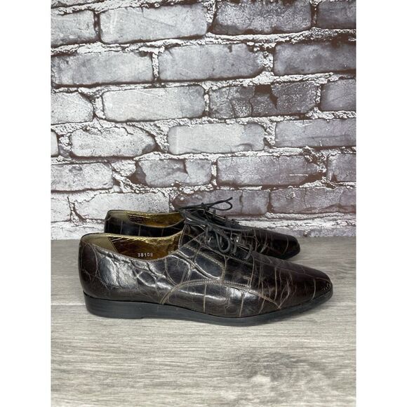 Joan & David Brown Aligator Embossed Leather Lace Oxfords Women Sz 8.5M US/39EU - Picture 3 of 16